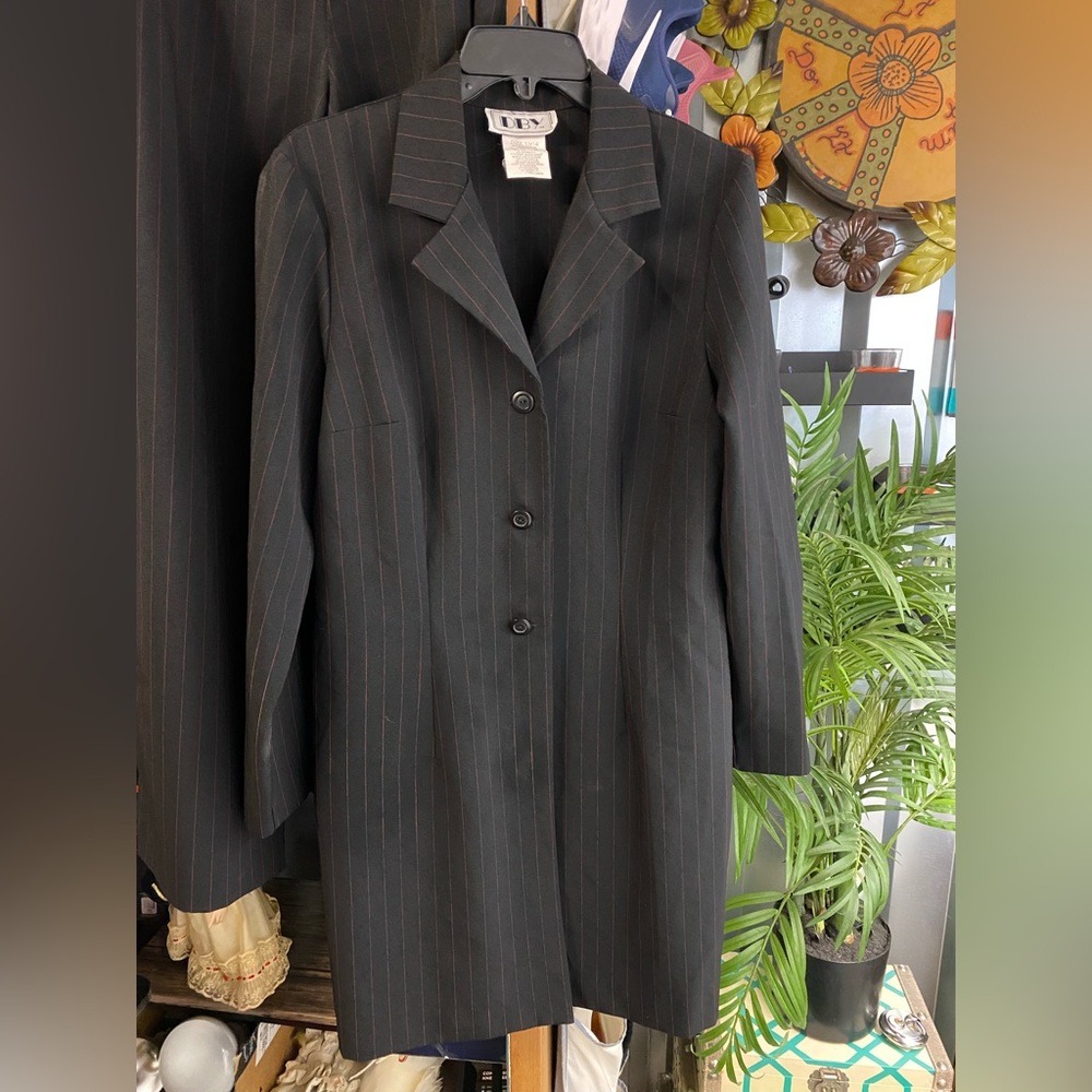 Sophisticated Black Pinstripe Blazer and Slacks